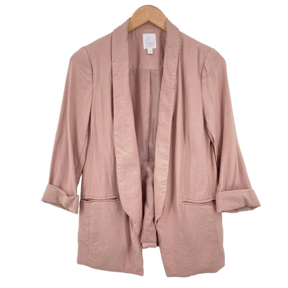 LC Lauren Conrad Blazer Jacket Women XS Pink Rayon 3/4 Sleeve Pockets Open Front